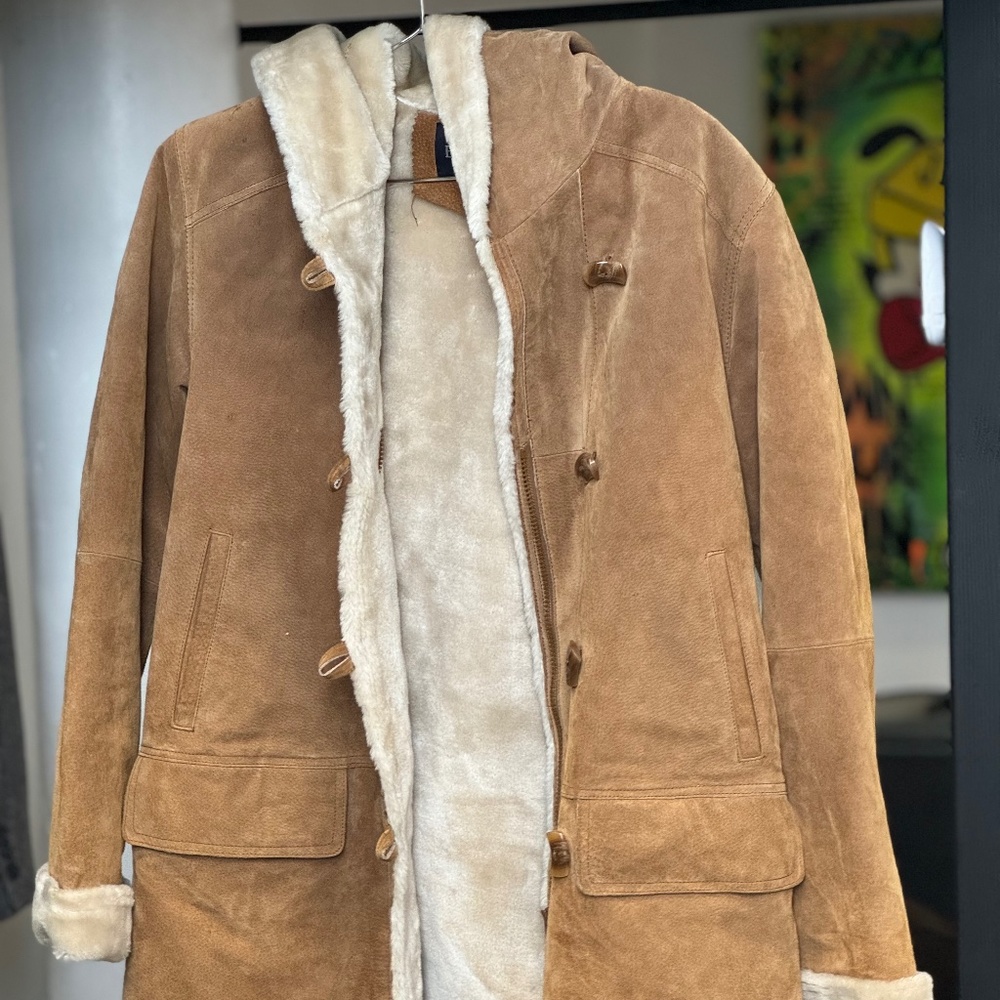 Leather Faux Fur Hooded Duffle Coat